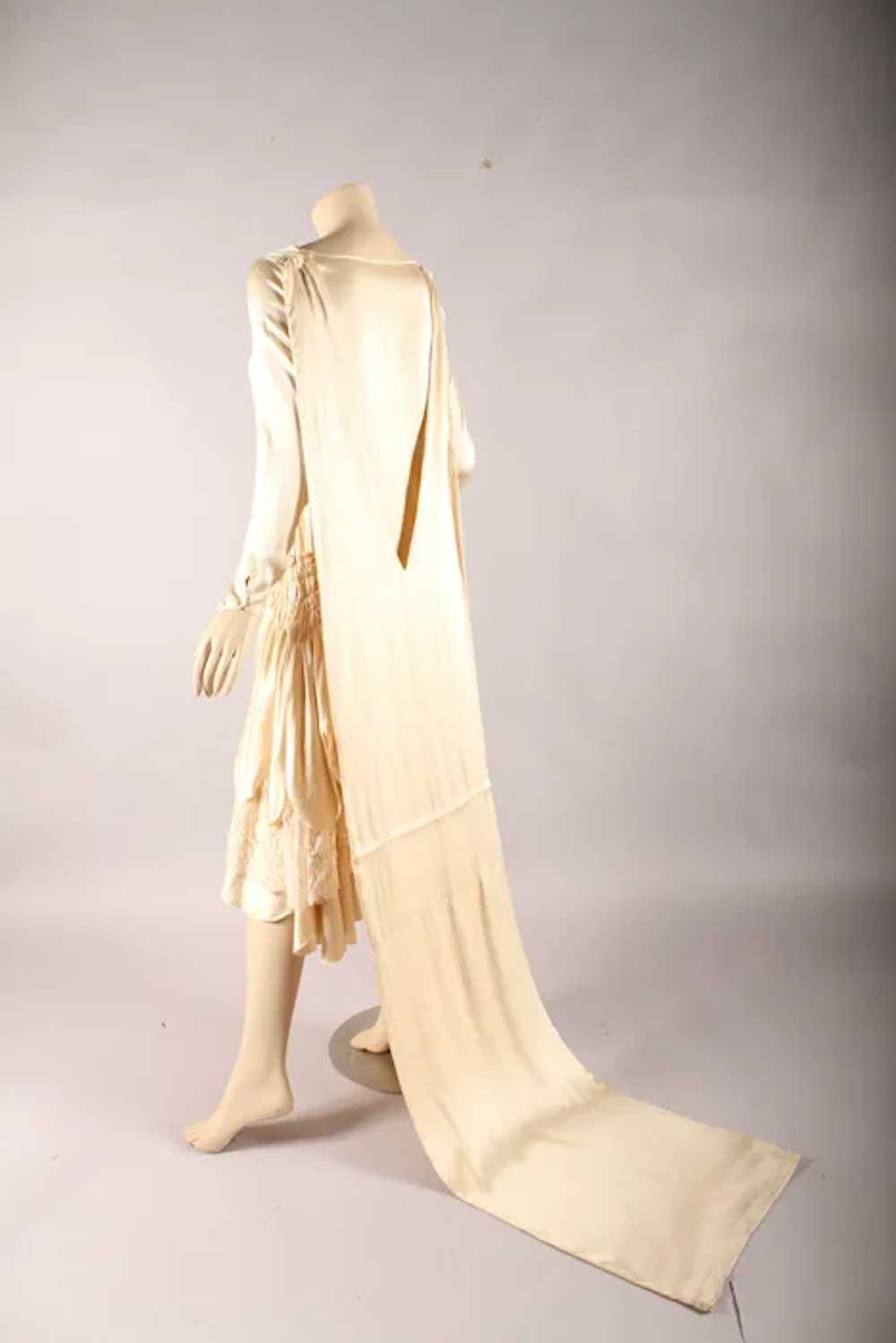 Vintage 1920s  Cream Satin Wedding Dress with Det… - image 2
