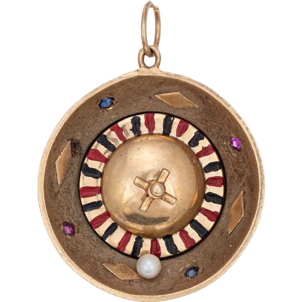 Spinning Roulette Wheel Charm Vintage 14 Karat Go… - image 1