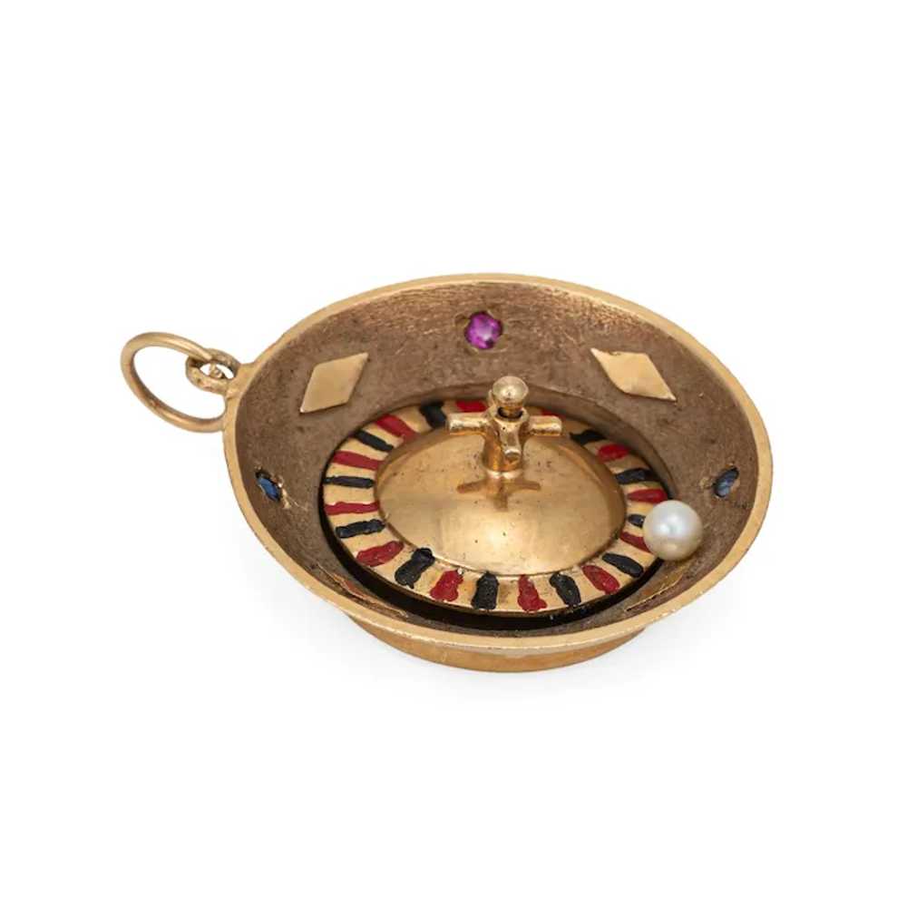 Spinning Roulette Wheel Charm Vintage 14 Karat Go… - image 2