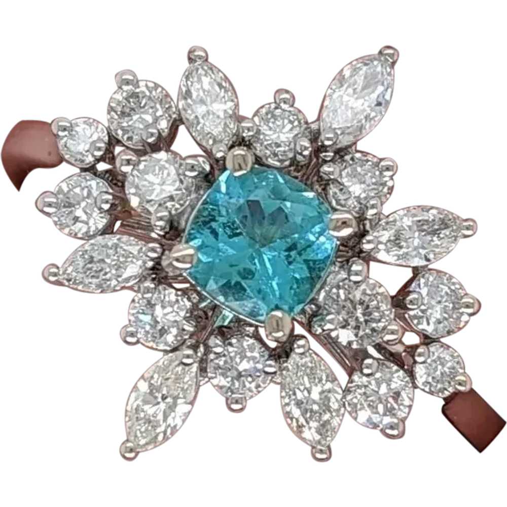 Paraiba Tourmaline Ring w Natural Diamonds in Sol… - image 1