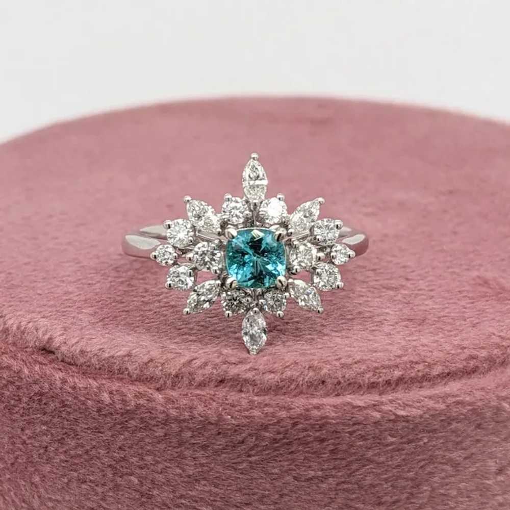 Paraiba Tourmaline Ring w Natural Diamonds in Sol… - image 3