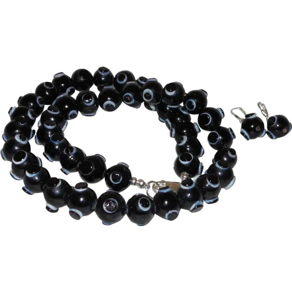 Moroccan  Black Glass Bead Necklace - image 1