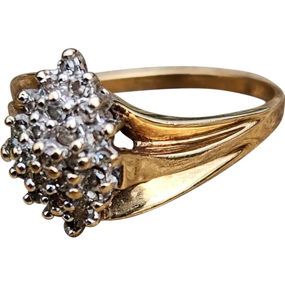 Vintage Diamond .25 Carat Cluster 10k Yellow Gold… - image 1
