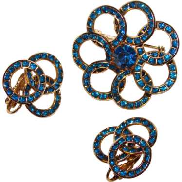 Fabulous CAPRI BLUE Rhinestone Vintage Brooch Set - image 1