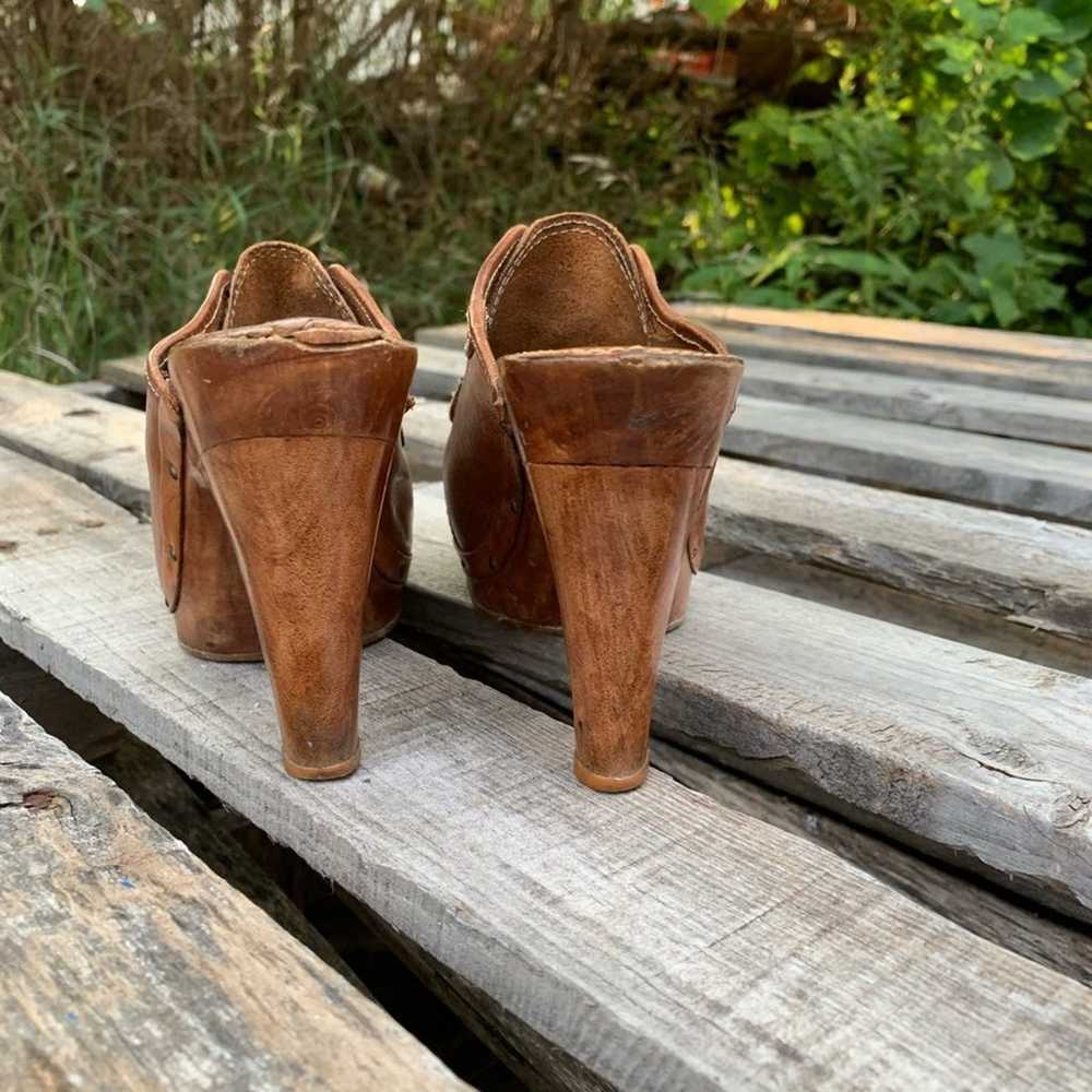 Vintage 70s wood leather platform mule shoe heels… - image 6