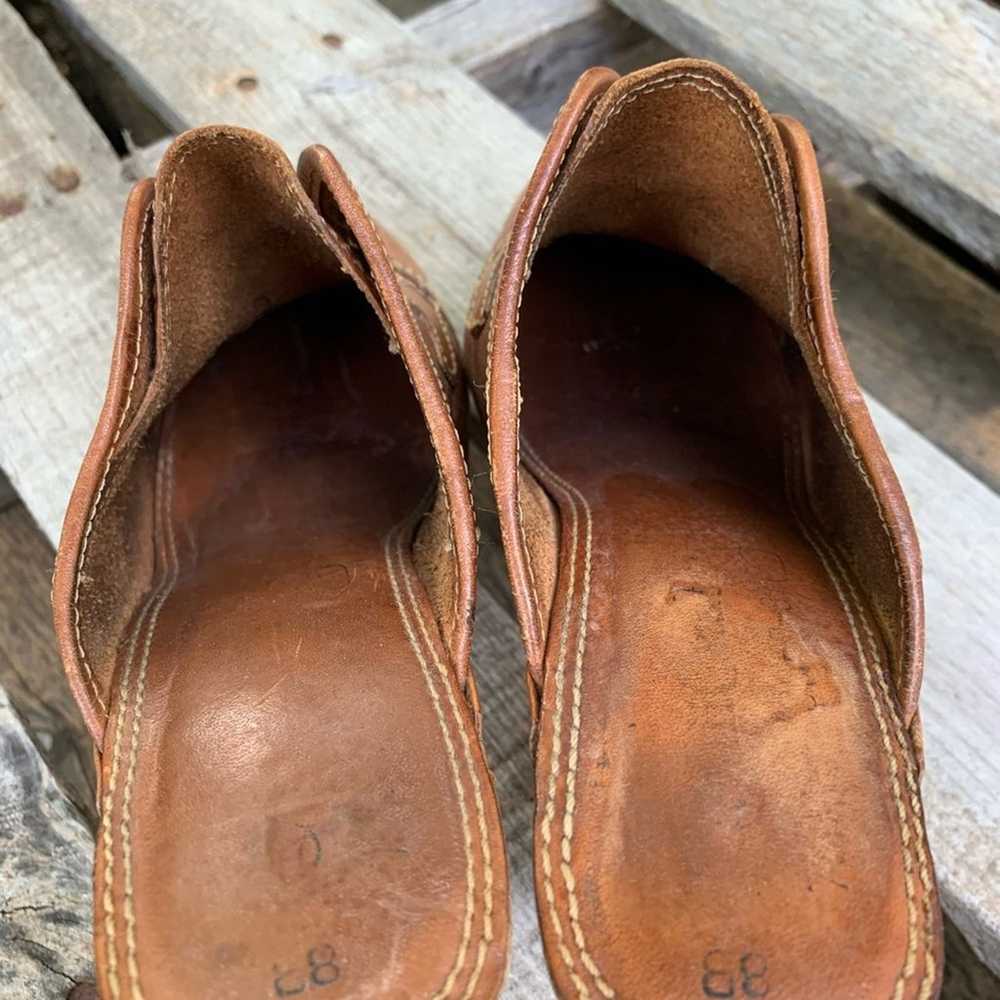 Vintage 70s wood leather platform mule shoe heels… - image 8
