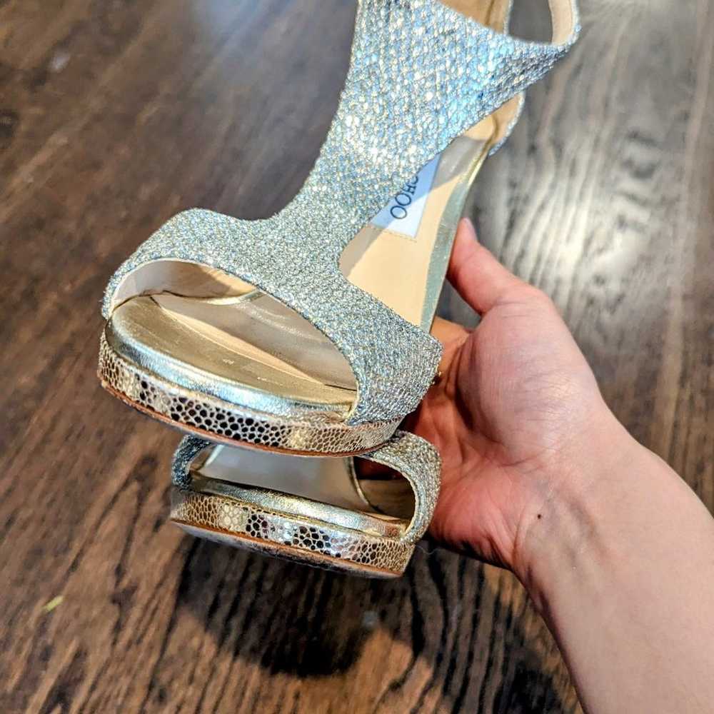 Jimmy Choo Lana Silver Gold Glitter T-Strap Heels… - image 9