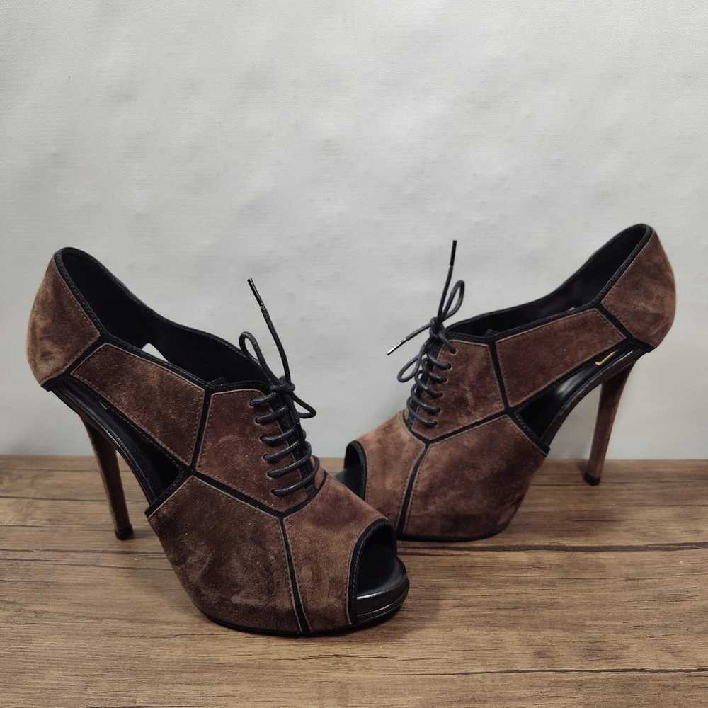 Roger Vivier Brown Suede Cut Out Lace Up Booties … - image 1