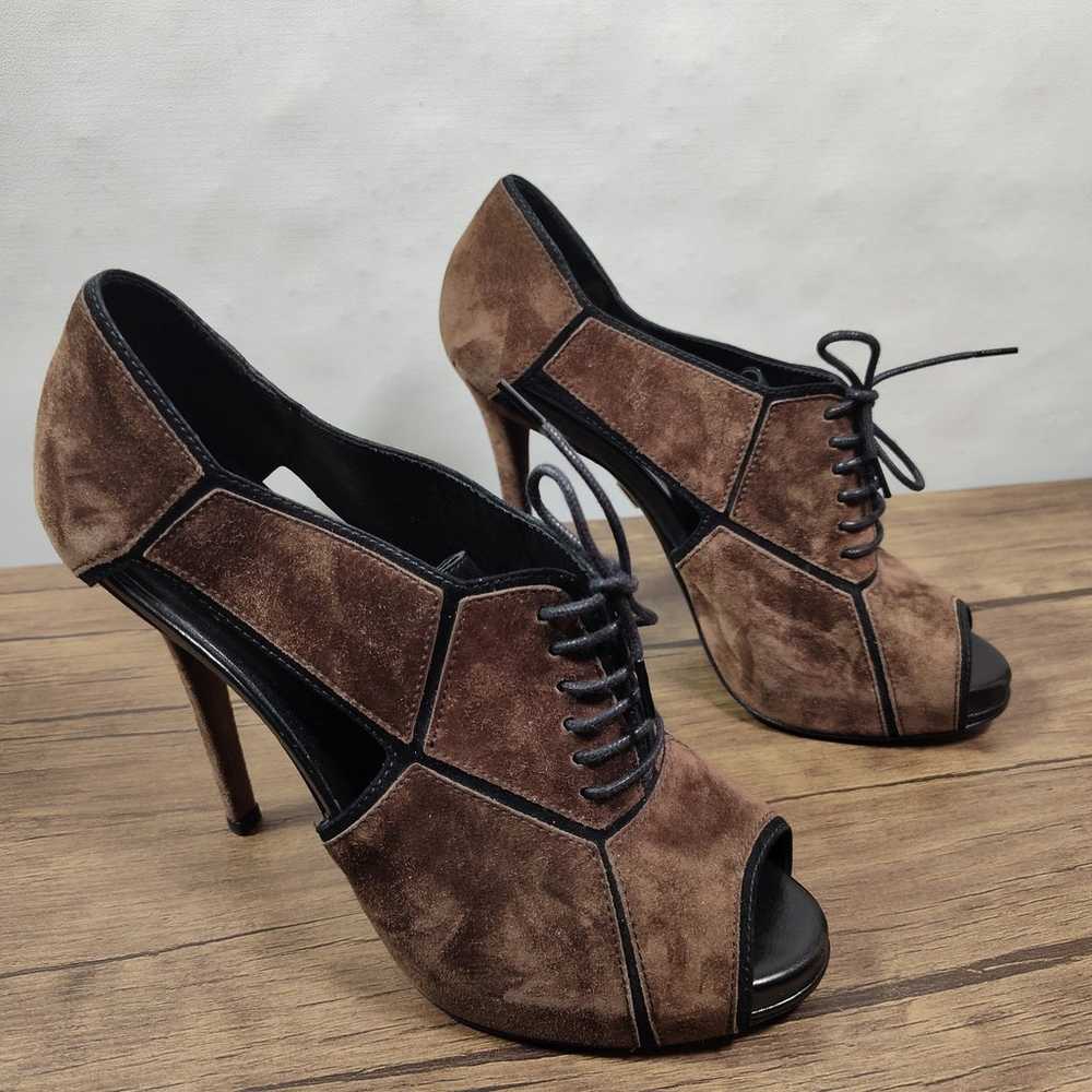 Roger Vivier Brown Suede Cut Out Lace Up Booties … - image 2