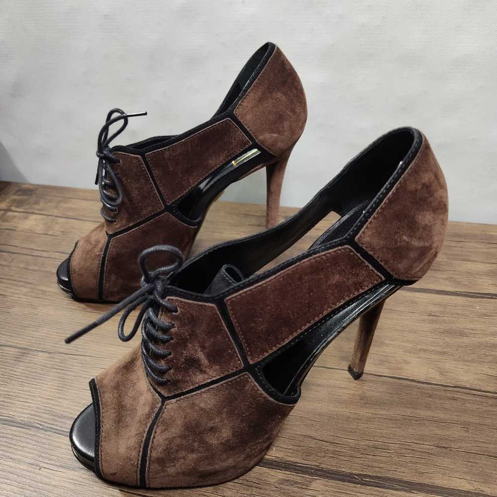 Roger Vivier Brown Suede Cut Out Lace Up Booties … - image 3