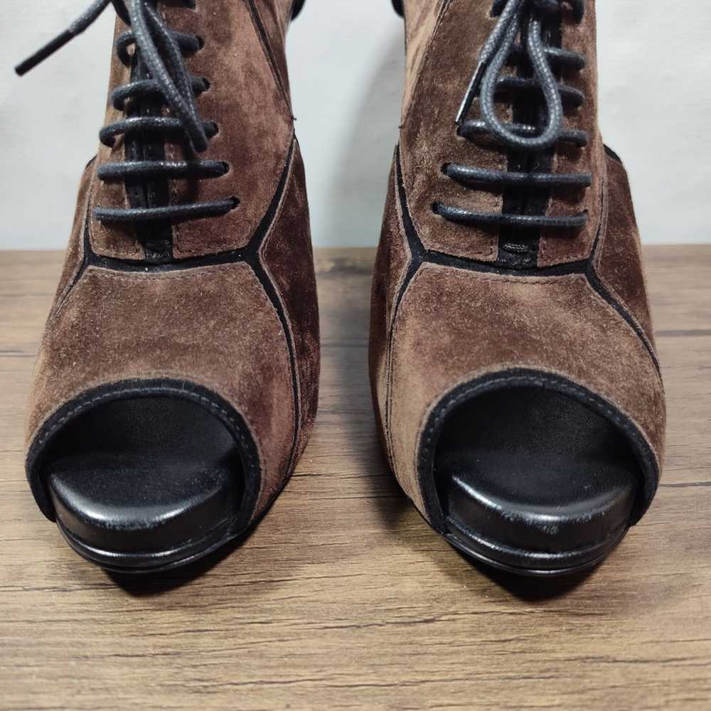 Roger Vivier Brown Suede Cut Out Lace Up Booties … - image 5