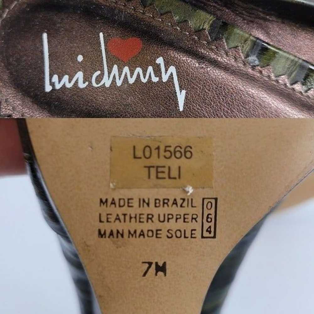 Vintage Y2K Luichiny Leather Heels 7 Green Textur… - image 3