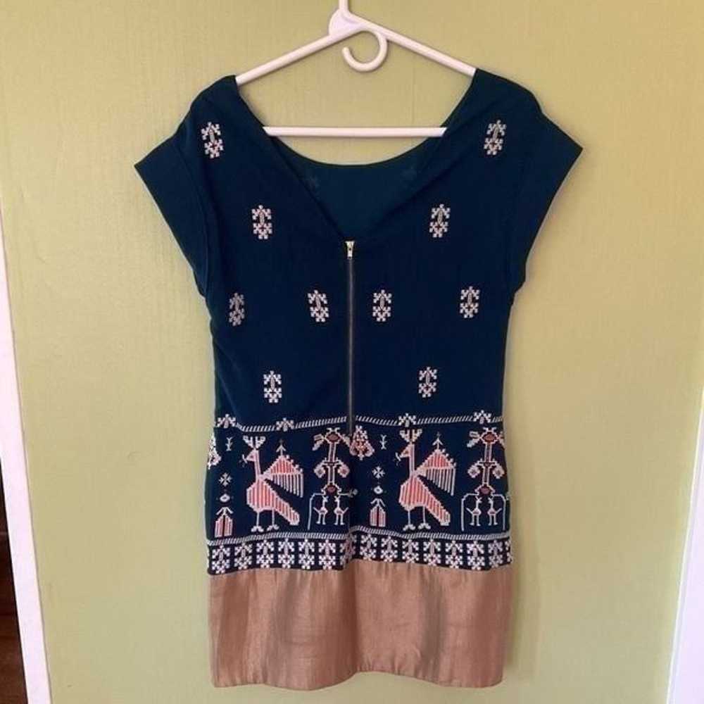 Anthropologie Floreat Dress, 0. Navy and Gold. Lo… - image 4