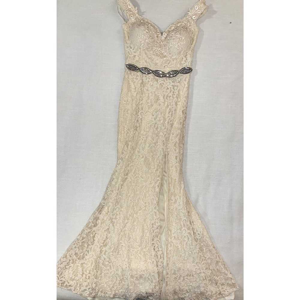 MANIJU Off White Ivory Lace Gown Wedding Dress Rh… - image 2