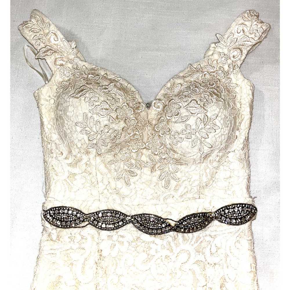 MANIJU Off White Ivory Lace Gown Wedding Dress Rh… - image 3