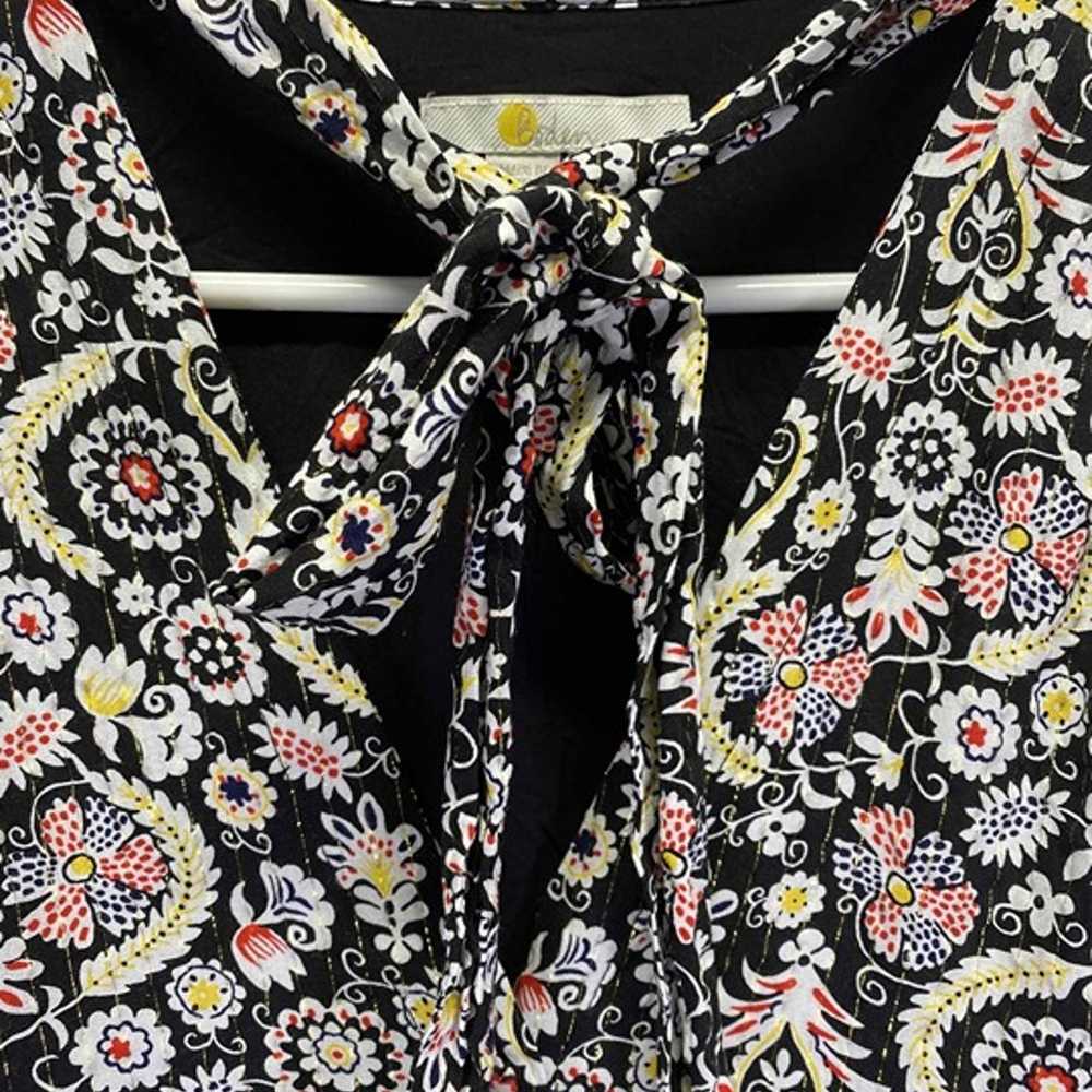 Boden Black Floral Print Womens Long Sleeves Tie-… - image 3