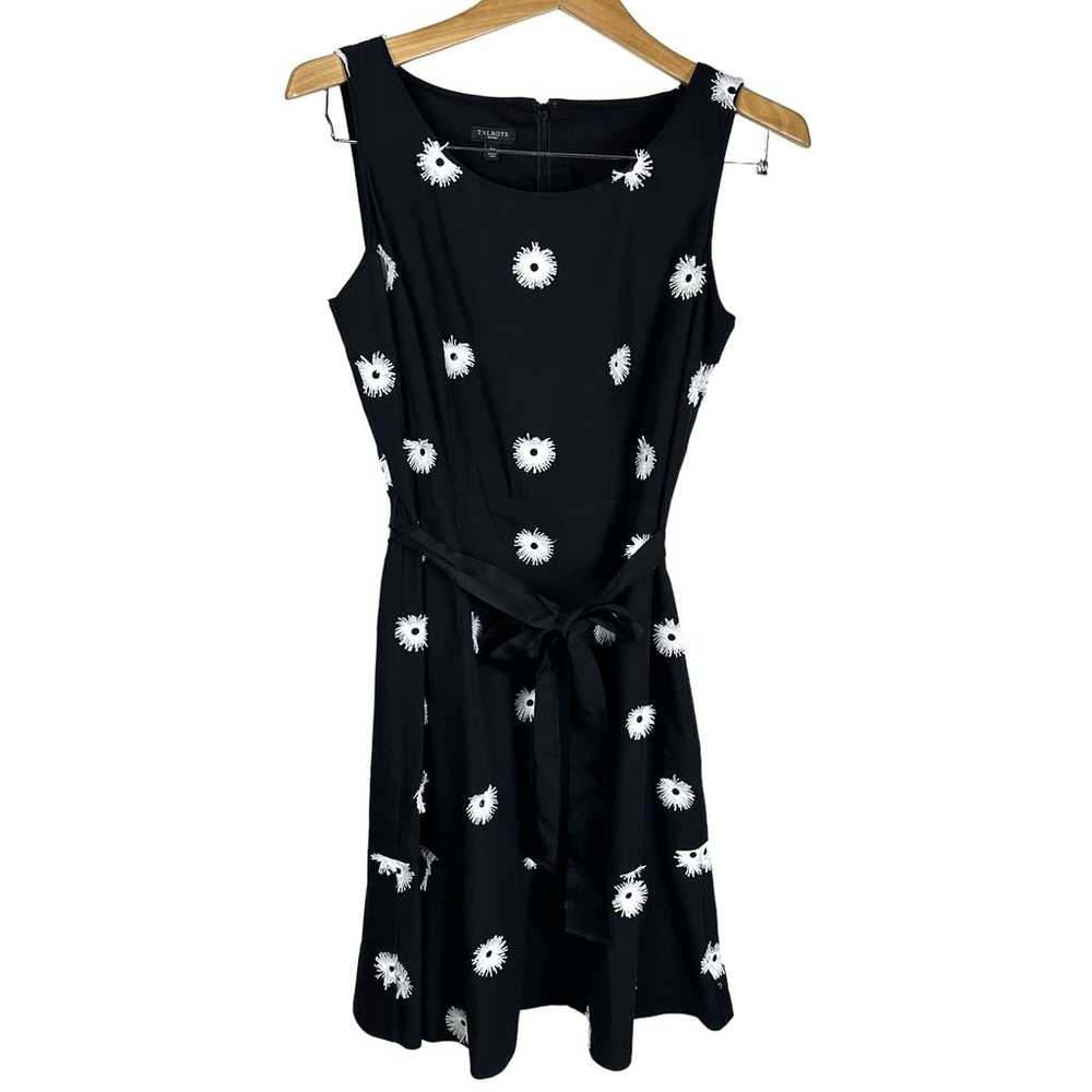 Talbots 6P Petite Fit and Flare black white flora… - image 5