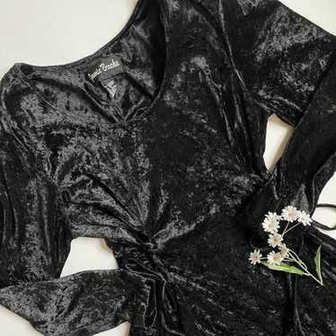 Vintage 90s black crushed velvet long sleeve dress - image 1
