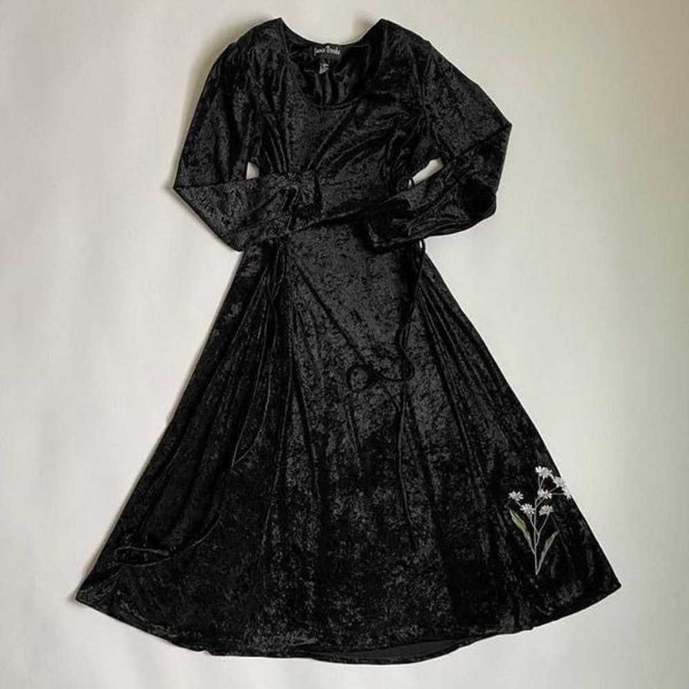Vintage 90s black crushed velvet long sleeve dress - image 2