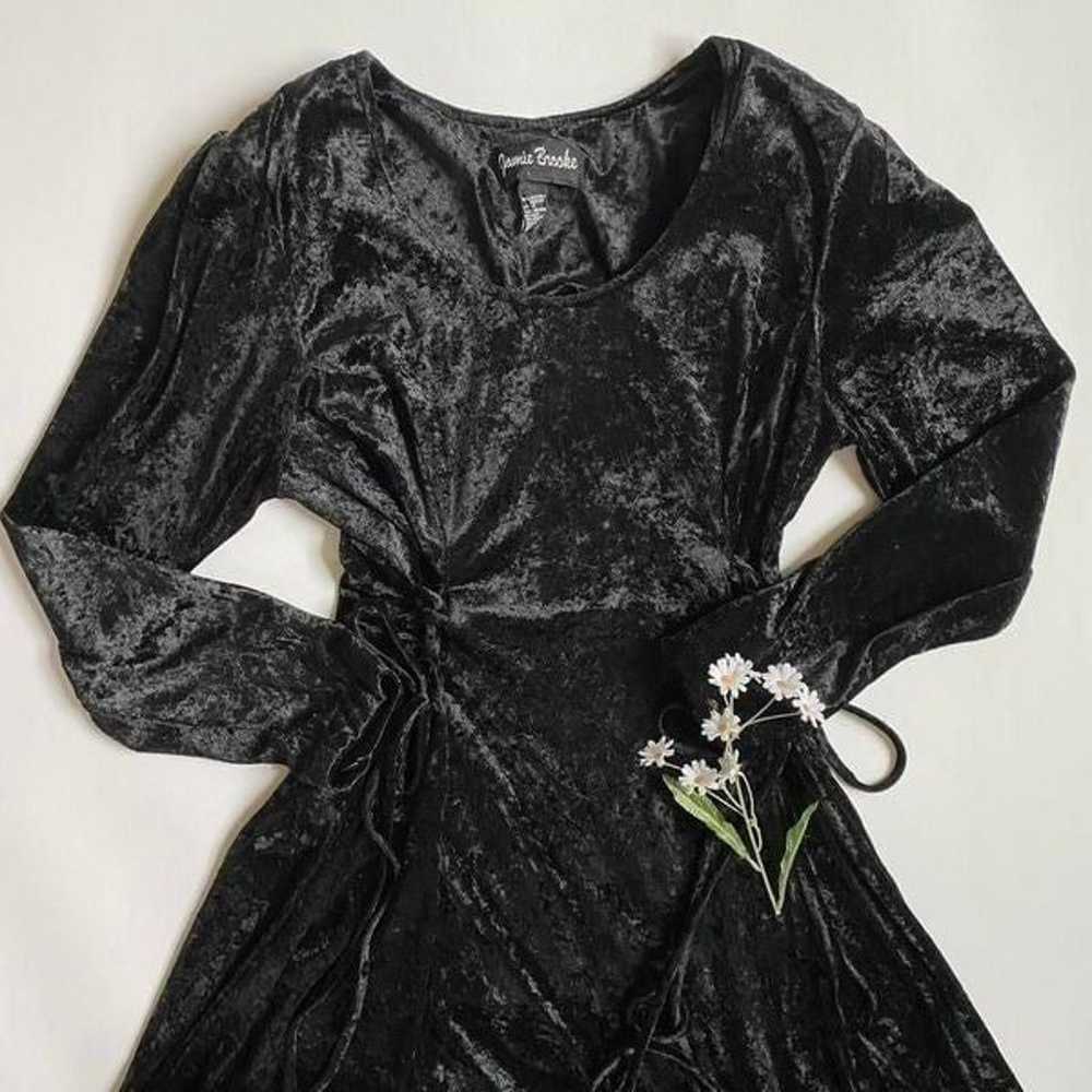 Vintage 90s black crushed velvet long sleeve dress - image 3