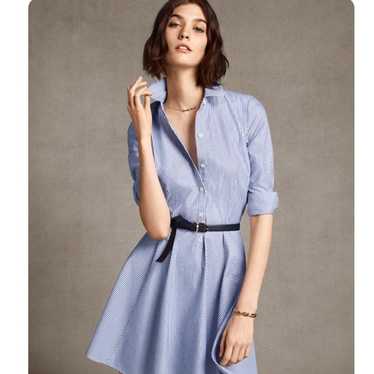 Ann Taylor Cotton Blue Striped Full Skirt Shirtdr… - image 1