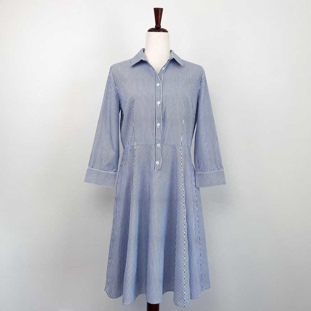Ann Taylor Cotton Blue Striped Full Skirt Shirtdr… - image 2