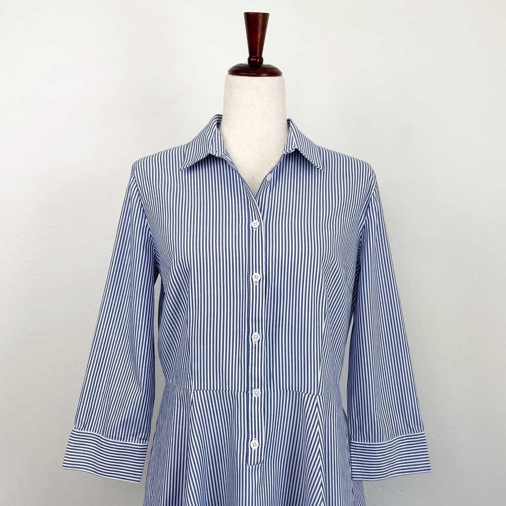 Ann Taylor Cotton Blue Striped Full Skirt Shirtdr… - image 3
