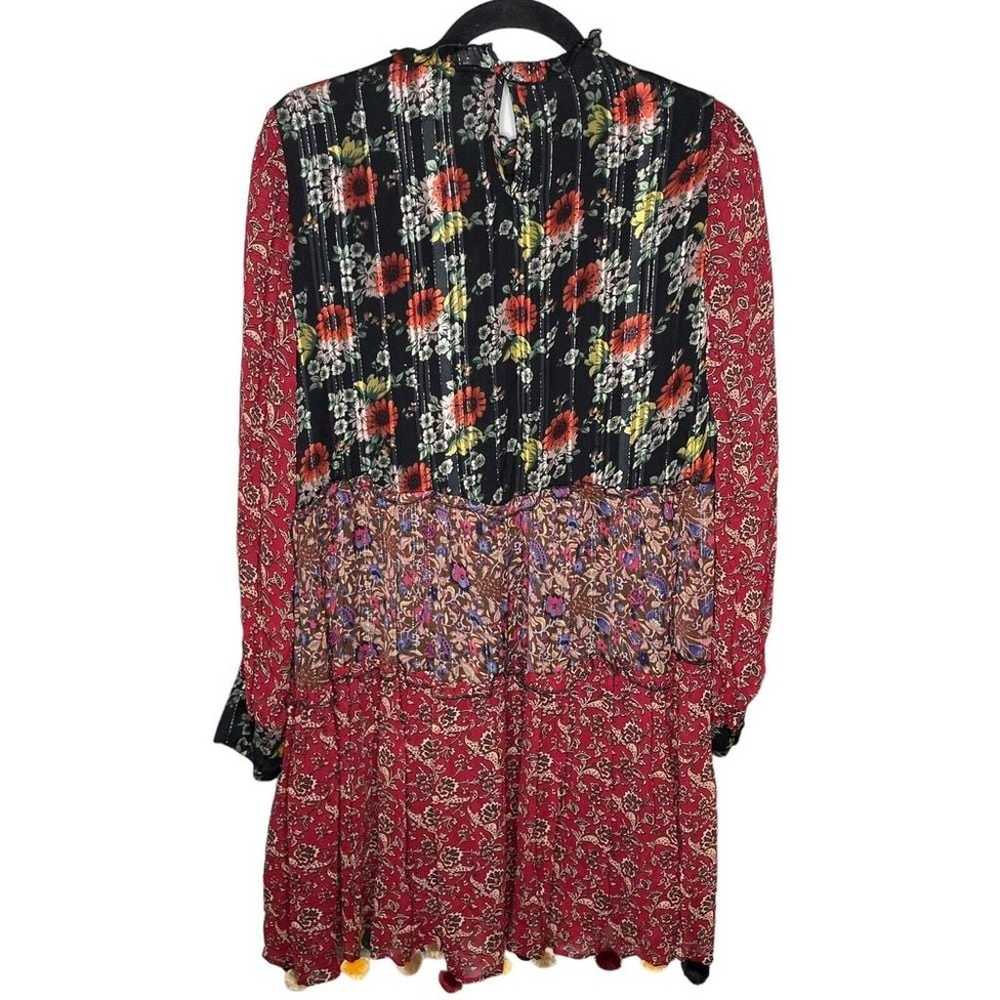 Zara Woman Black Red Floral Patchwork Tiered Pomp… - image 3