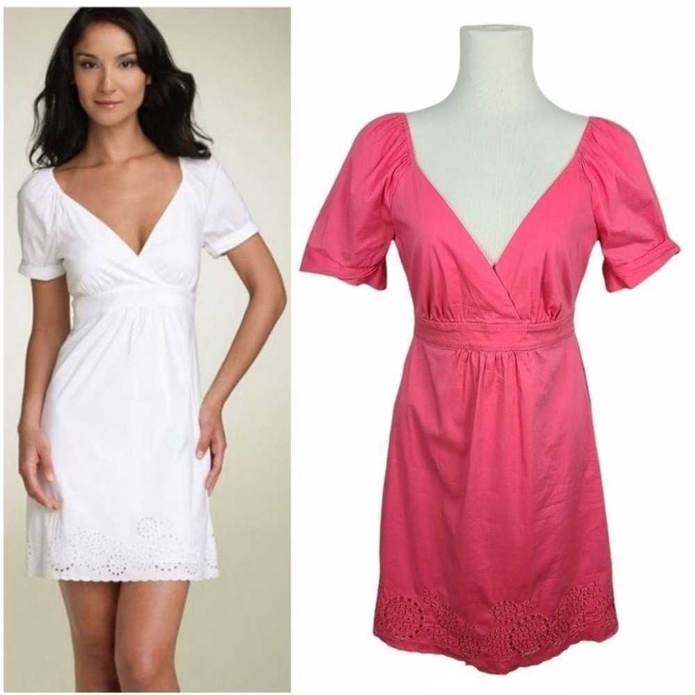 BCBGMAXAZRIA Pink V Neck Scalloped Hem Mini Dress… - image 1