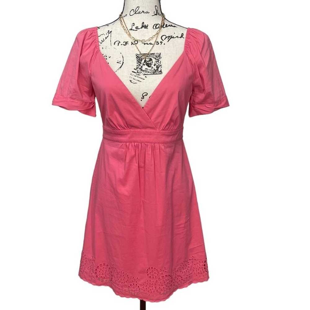 BCBGMAXAZRIA Pink V Neck Scalloped Hem Mini Dress… - image 2