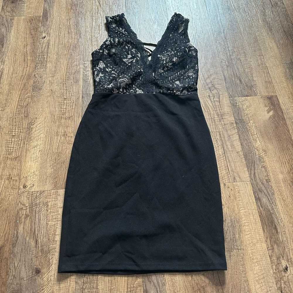 Lulu’s | Give A Glam Black Lace Up Bodycon Dress - image 2