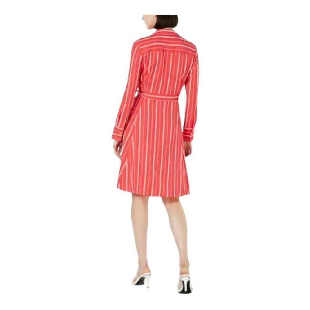 Calvin Klein Red Striped V-Neck Wrap Shirt Dress … - image 2
