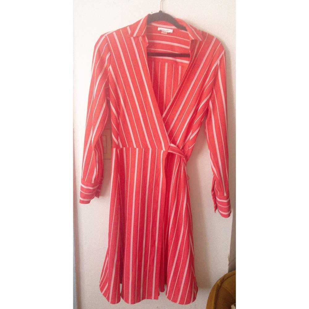 Calvin Klein Red Striped V-Neck Wrap Shirt Dress … - image 3