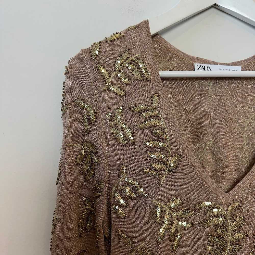 Zara Limited Edition Knit Mini Dress Gold Sequin … - image 5