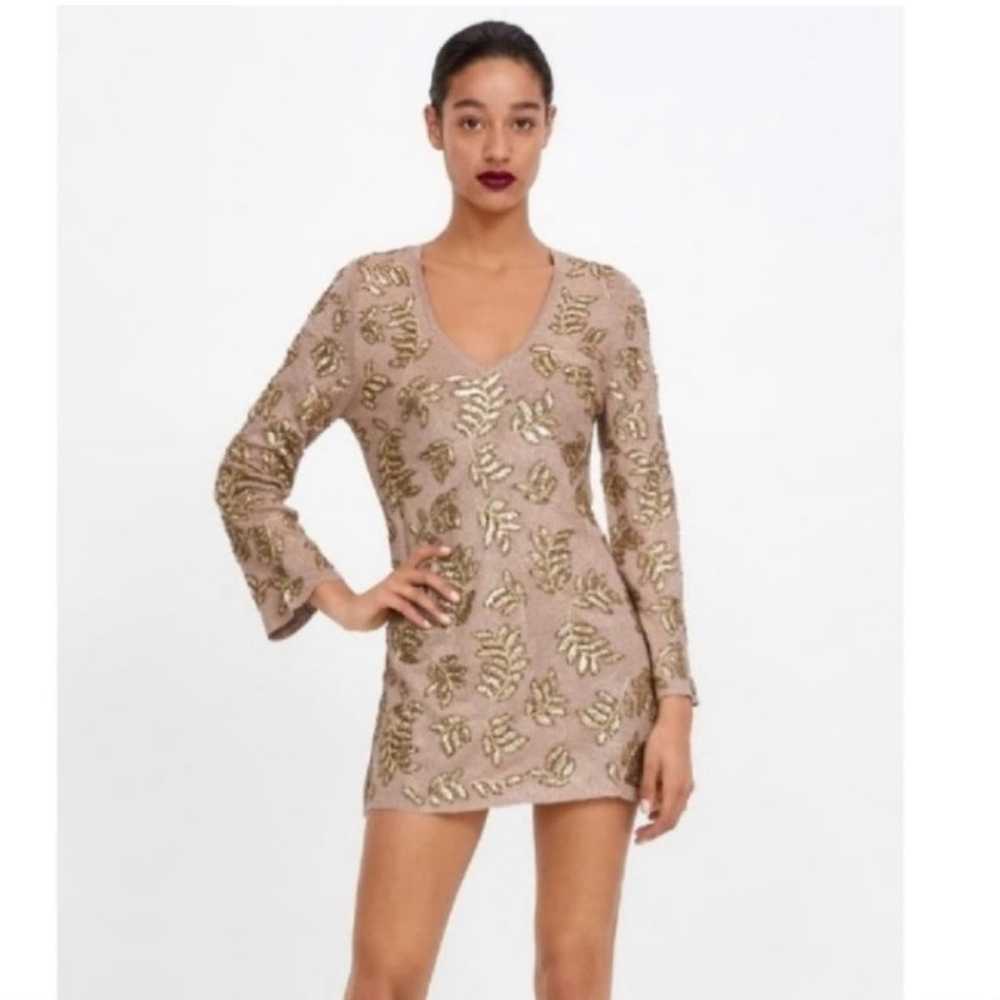 Zara Limited Edition Knit Mini Dress Gold Sequin … - image 9