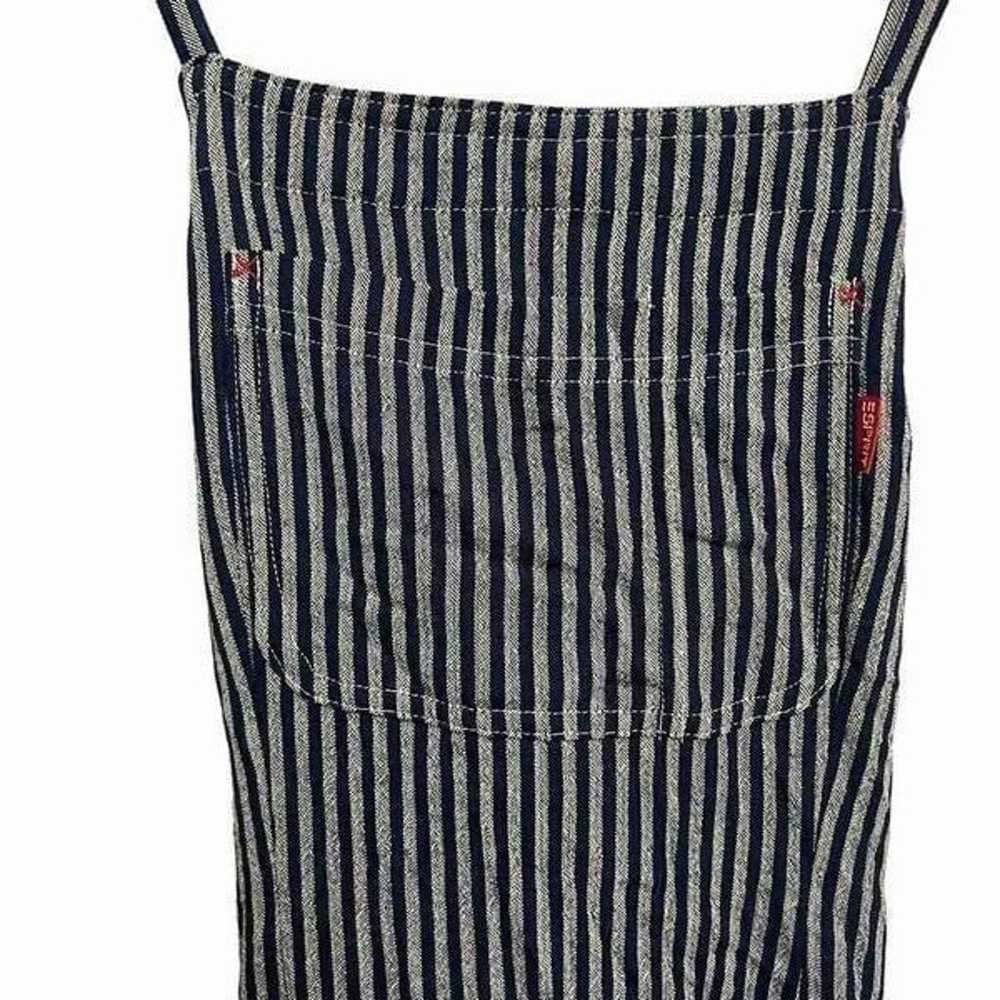 Y2K 90’s ESPRIT Navy Blue Striped Overall Criss C… - image 8