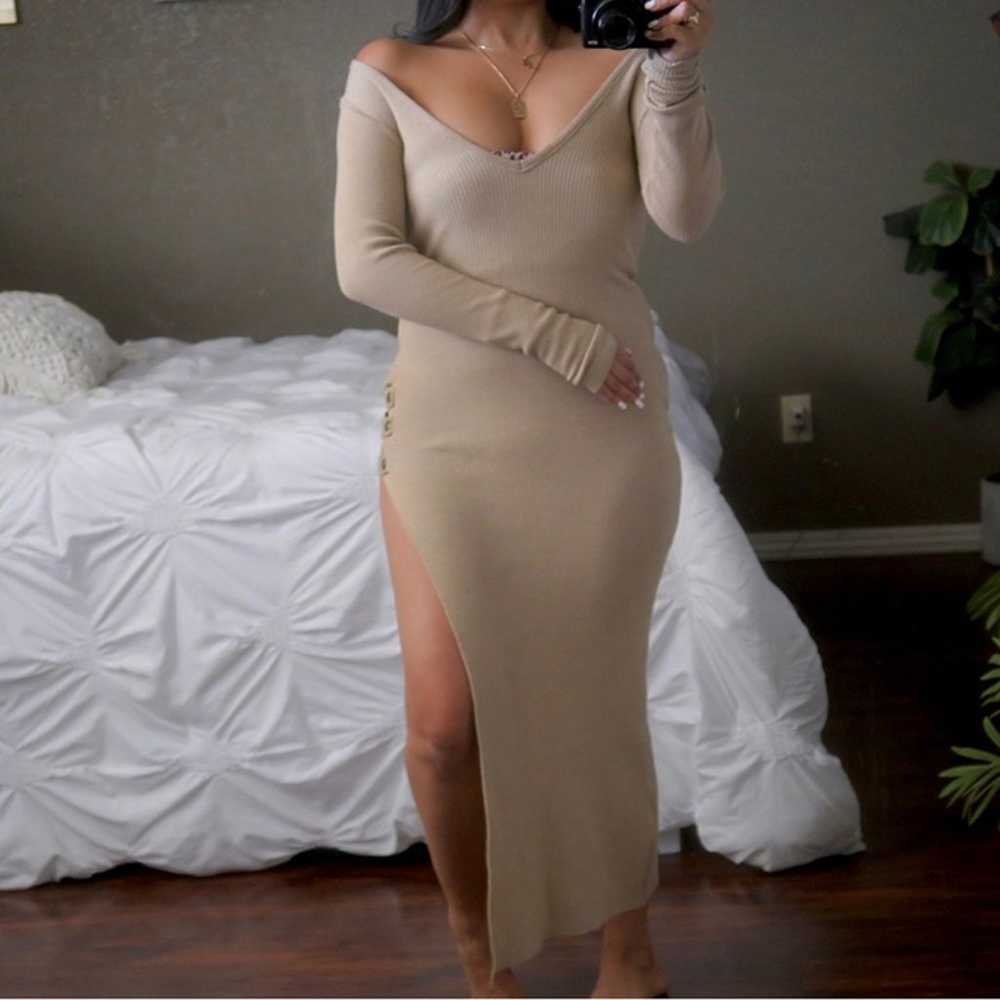 JLUXLABEL Cream Slit Long Sleeve Sweater Dress - image 3