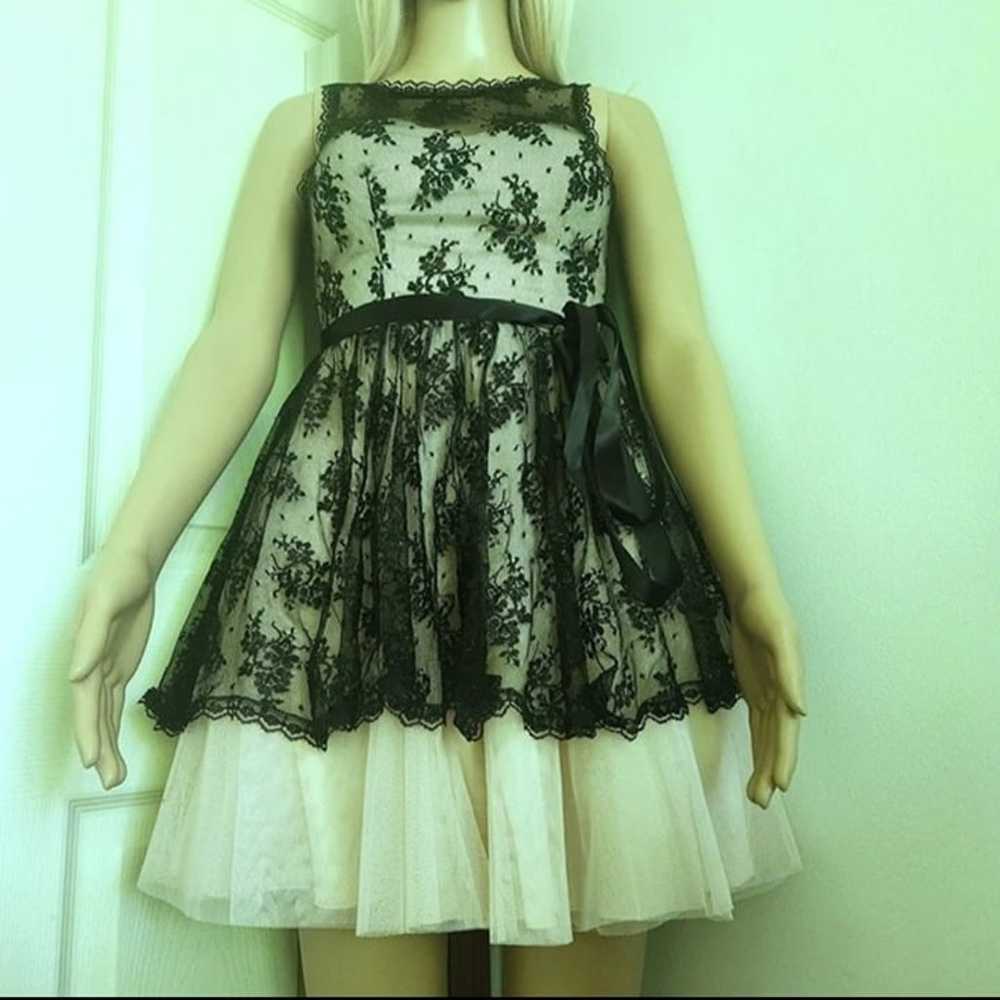 B. Darlin Dress Black Lace Overlay with Beige Tul… - image 6