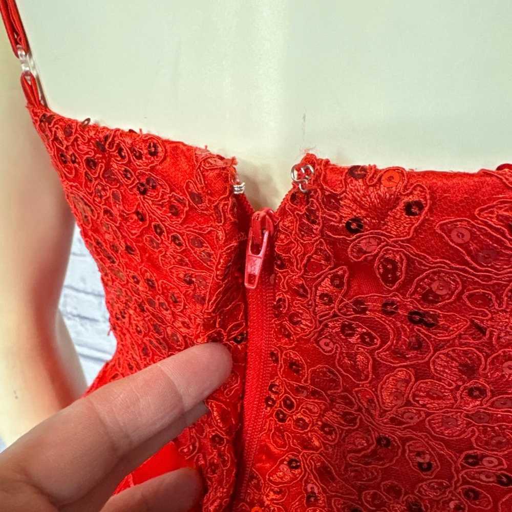 Red V Neck Spaghetti Straps Tulle Beaded Lace Lon… - image 10