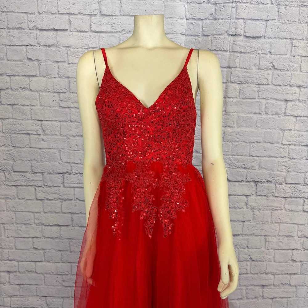 Red V Neck Spaghetti Straps Tulle Beaded Lace Lon… - image 12