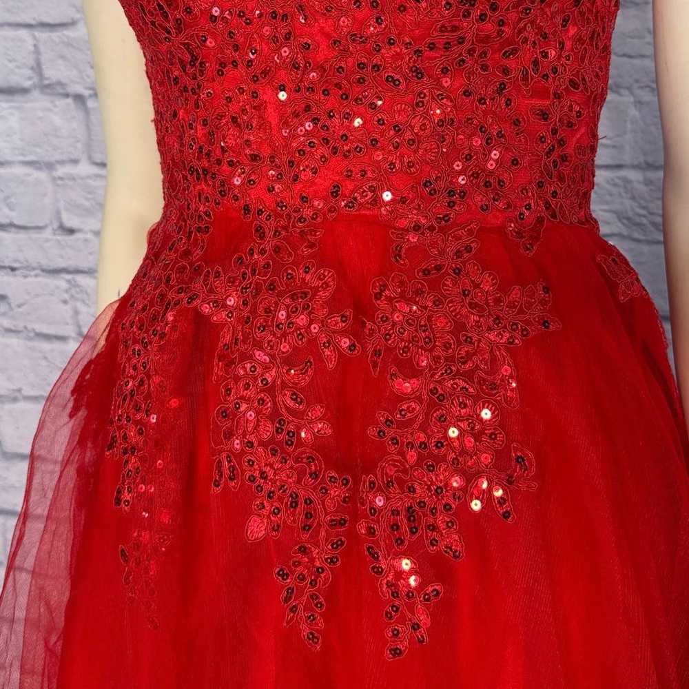 Red V Neck Spaghetti Straps Tulle Beaded Lace Lon… - image 5