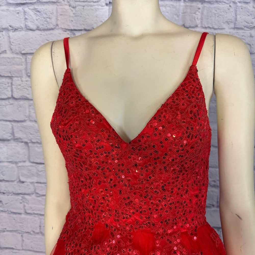 Red V Neck Spaghetti Straps Tulle Beaded Lace Lon… - image 6