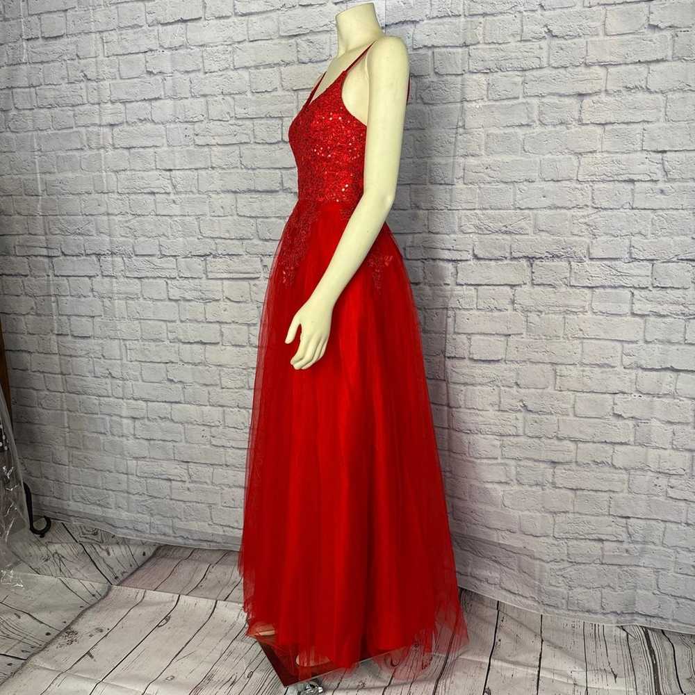 Red V Neck Spaghetti Straps Tulle Beaded Lace Lon… - image 7