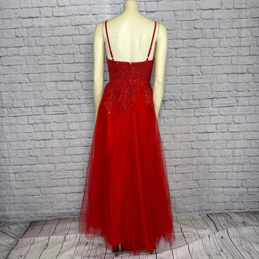 Red V Neck Spaghetti Straps Tulle Beaded Lace Lon… - image 8