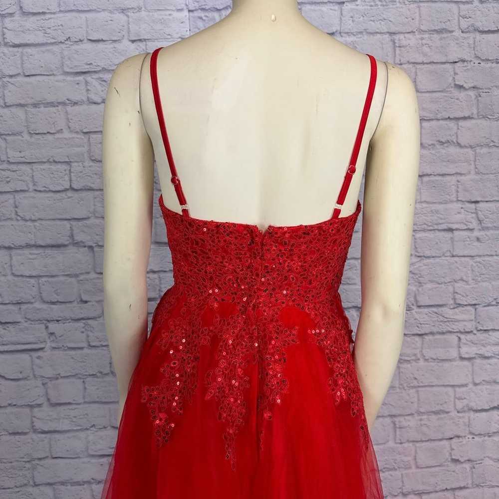 Red V Neck Spaghetti Straps Tulle Beaded Lace Lon… - image 9