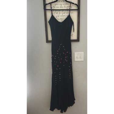Vintage Cache Maxi Dress Silk Gown Long Black Ros… - image 1