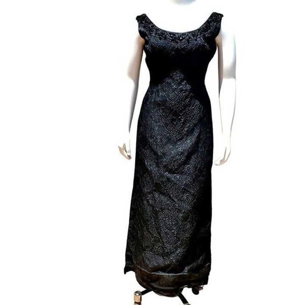 1950s Black Brocade Evening Gown Beaded Embellish… - image 1