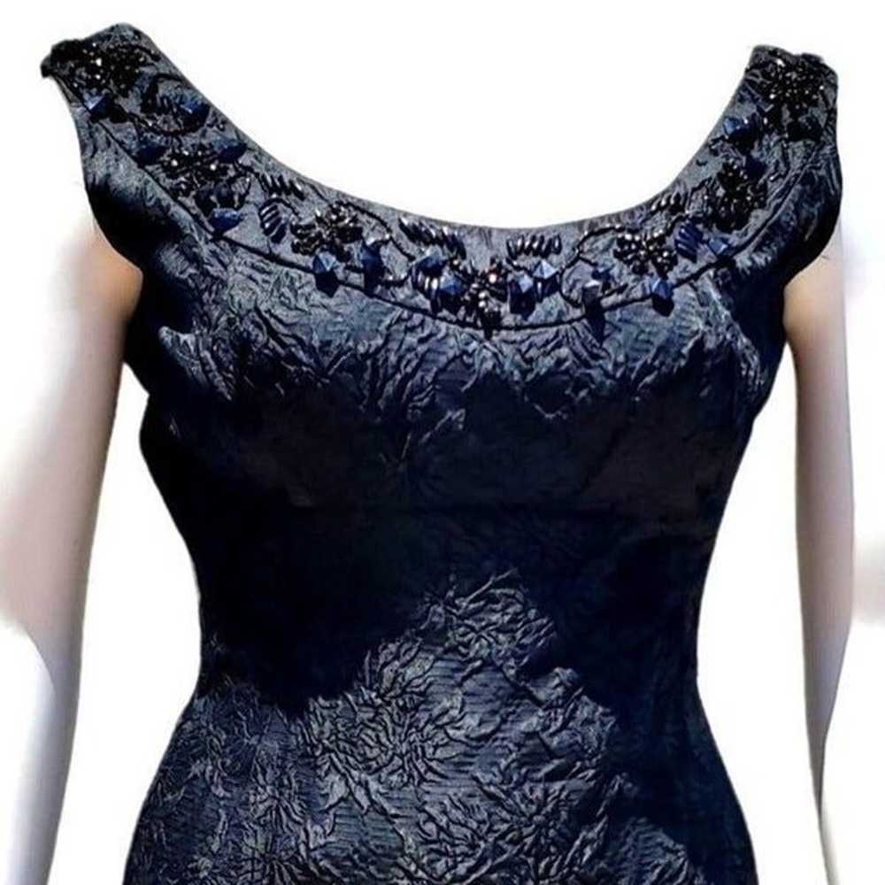 1950s Black Brocade Evening Gown Beaded Embellish… - image 2