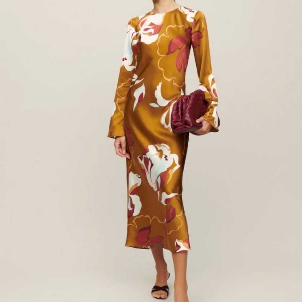 Reformation Davina Gold Floral 100% Silk Maxi Dre… - image 7