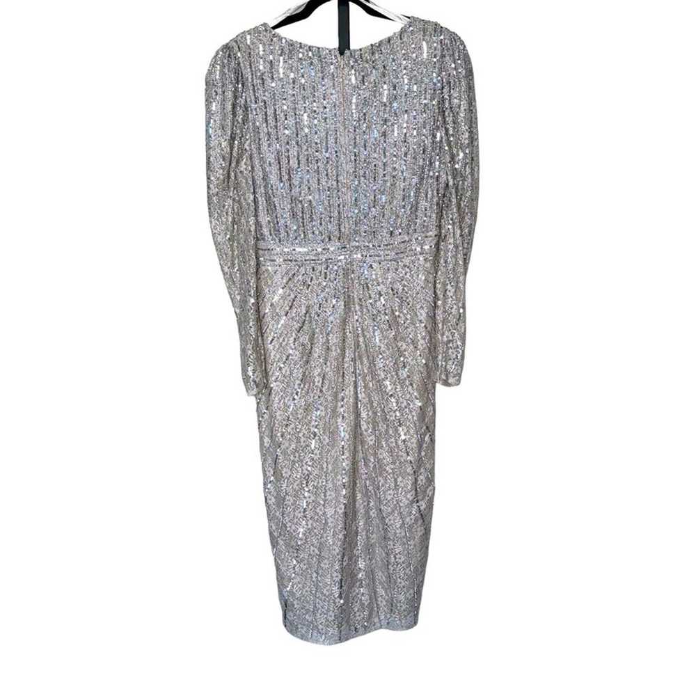 MAC DUGGAL Taupe Silver Sequin Beaded Long Lace S… - image 10